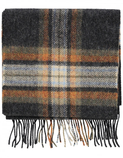 Lambswool Scarf Long | Charcoal Beige Rust Plaid