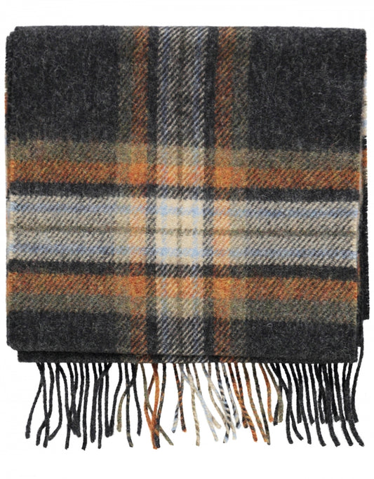 Langer Lammwollschal mit Karomuster | Anthrazit-Beige-Rost-Karo