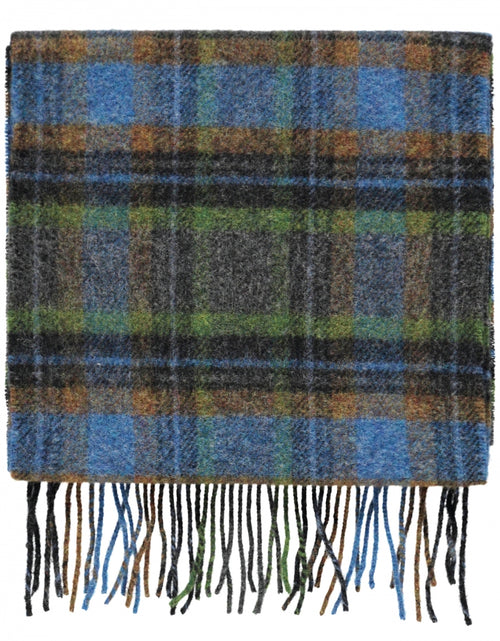 Lange Lamswollen ruit sjaal | Green Blue Burnt Orange Check