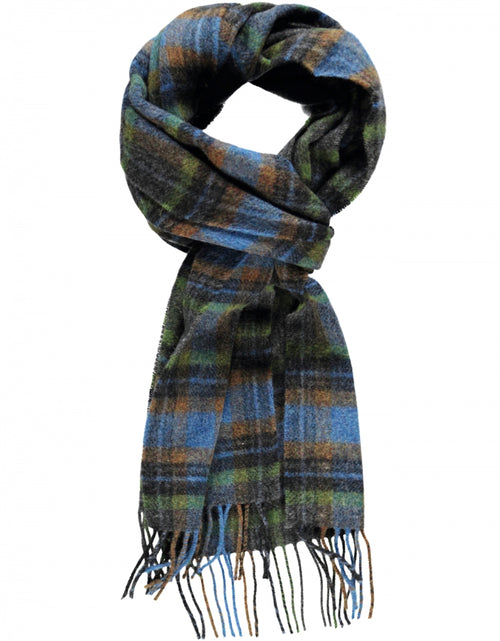 Lange Lamswollen ruit sjaal | Green Blue Burnt Orange Check