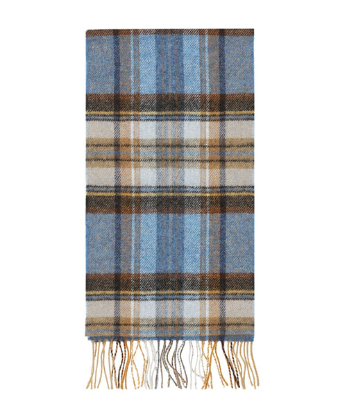 Lange Lamswollen ruit sjaal | Blue Charcoal Sage Plaid