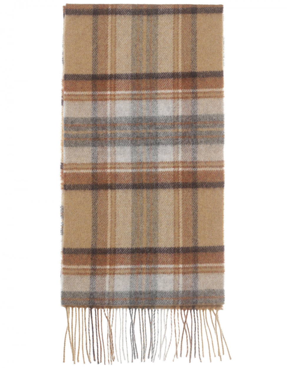 Langer karierter Schal aus Lammwolle | Silber-Beige-Grau-Karo