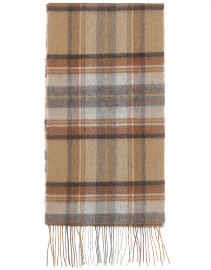 Langer karierter Schal aus Lammwolle | Silber-Beige-Grau-Karo