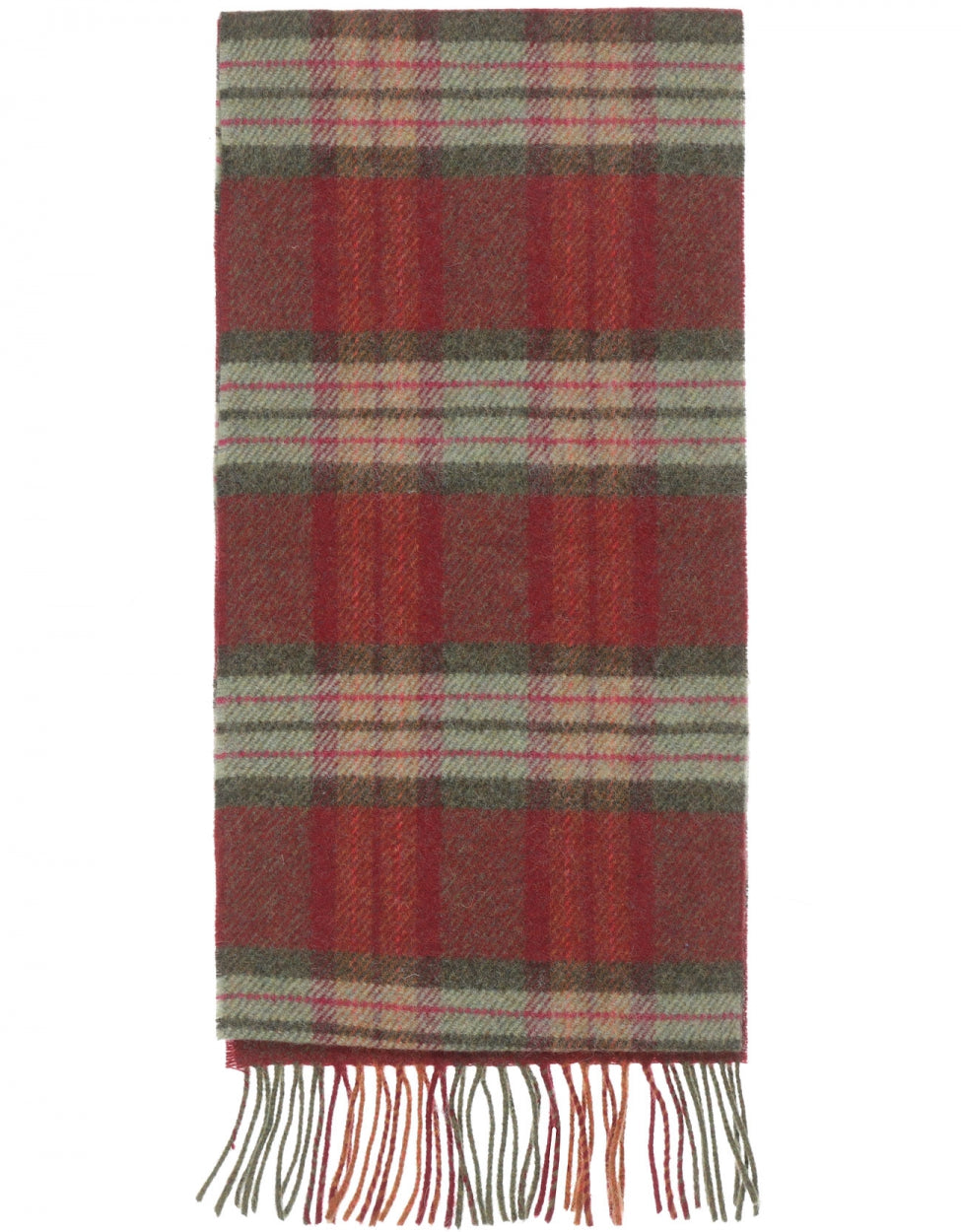 Lambswool Scarf Long | Burgundy Green Pink Check