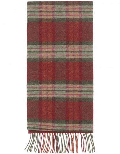 Lambswool Scarf Long | Burgundy Green Pink Check