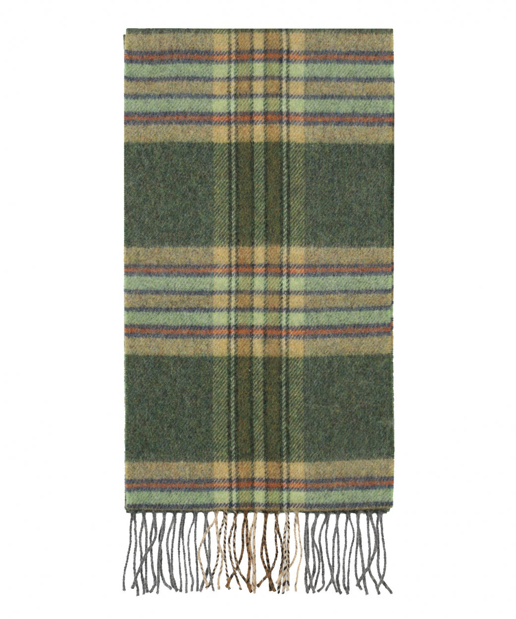 Long Lambswool Check Scarf | Dark Green Mint Mustard Check