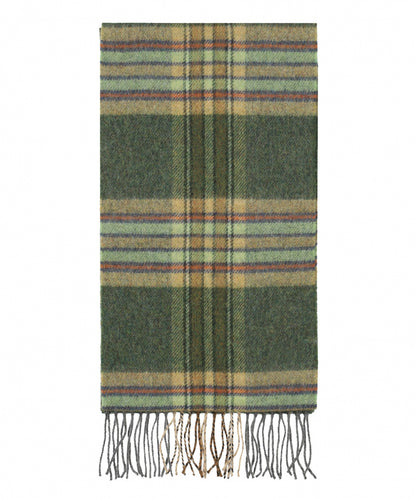 Long Lambswool Check Scarf | Dark Green Mint Mustard Check