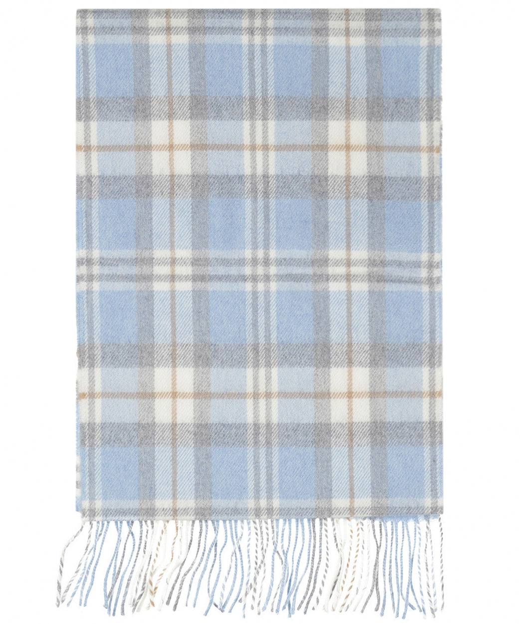 Merino-Wollschal (Luxusqualität) | Hellblau-Creme-Taupe-Karo