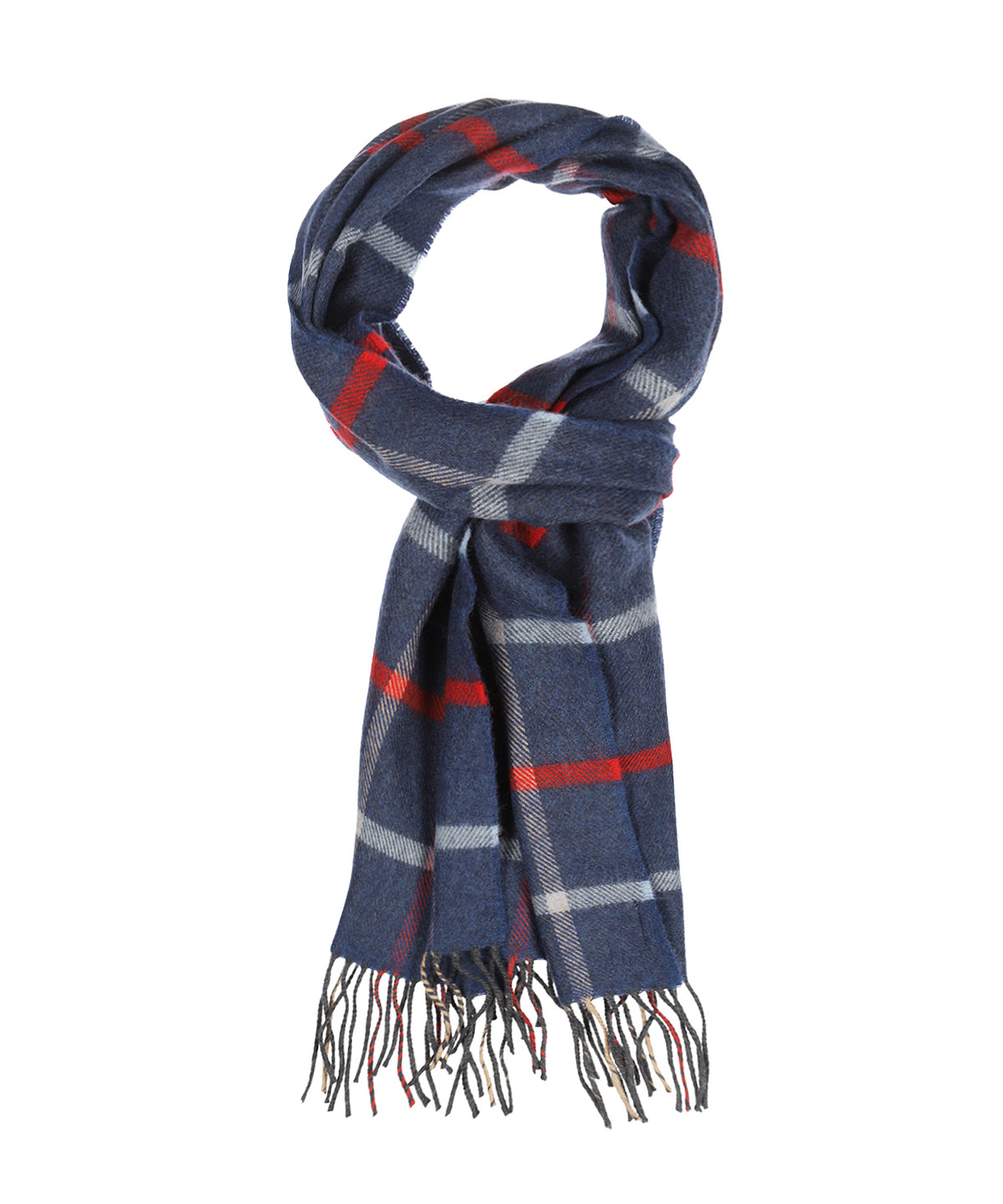 Merino Luxus-Wollschal | Denim Roter Schottenkaro