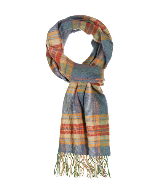 Merino Luxury Wool Scarf | Zachtgroen Camel Rood ruit