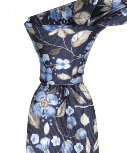 Zijden Stropdas | Navy Licht Blauw Floral