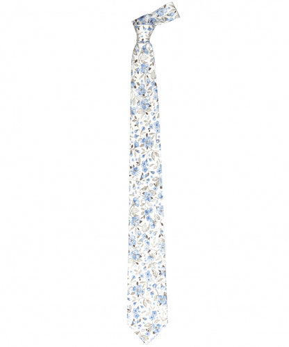 Zijden Stropdas | Wit Floral Blauw