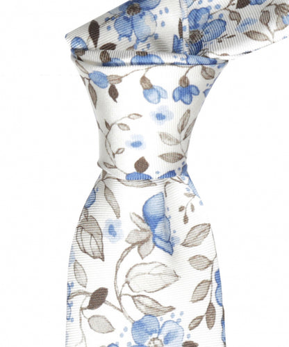 Zijden Stropdas | Wit Floral Blauw