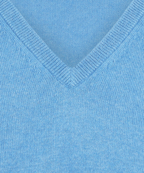 V-Ausschnitt-Pullover aus Baumwolle/Kaschmir | Blau