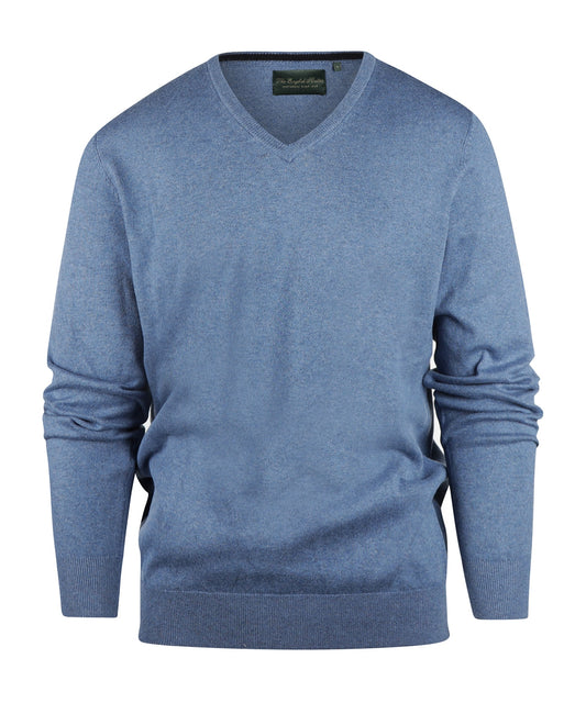 Cotton/Cashmere V-Hals Pullover | Staal Blauw Melange