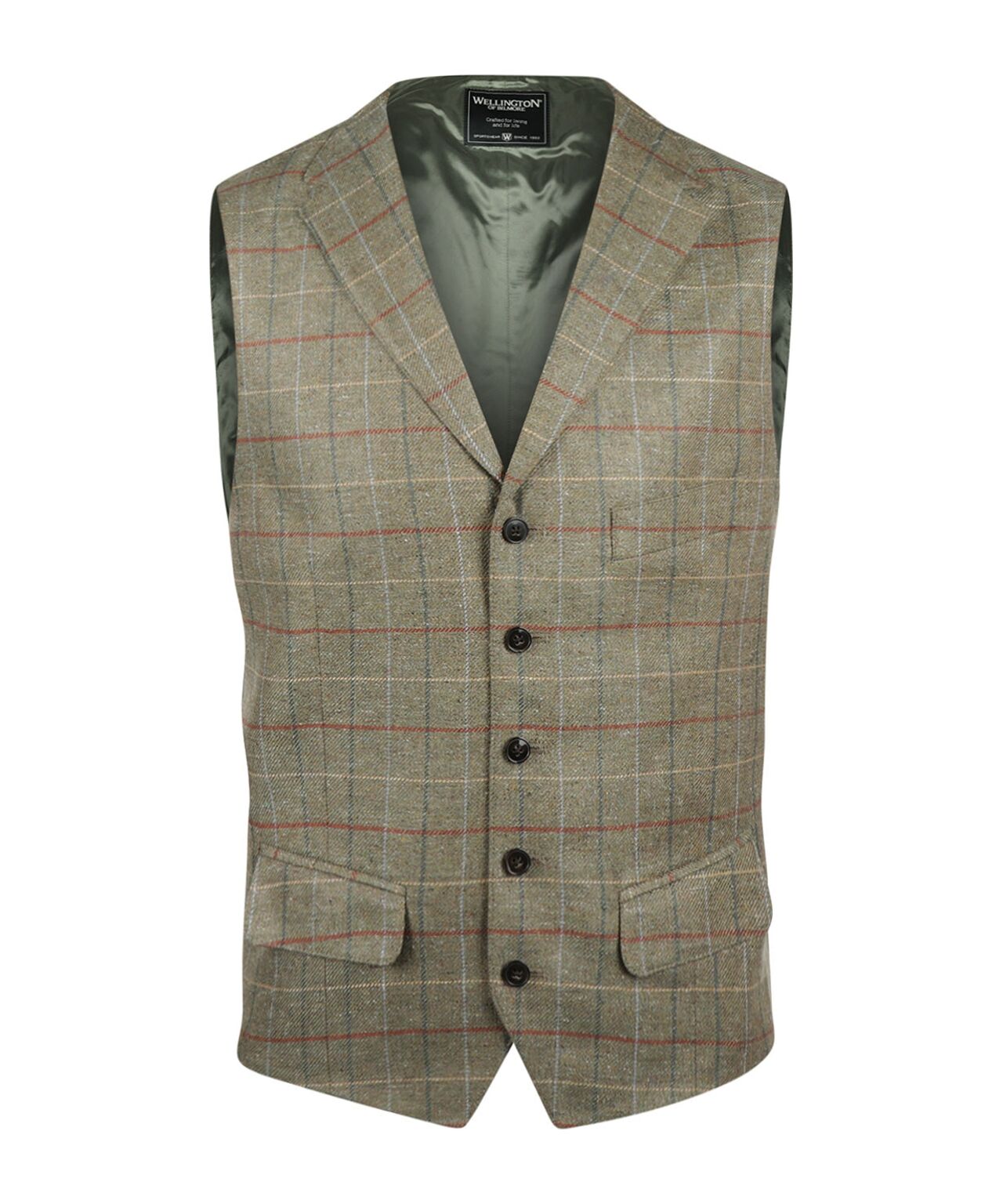 Zijden Gilet | Groen Bruine ruit