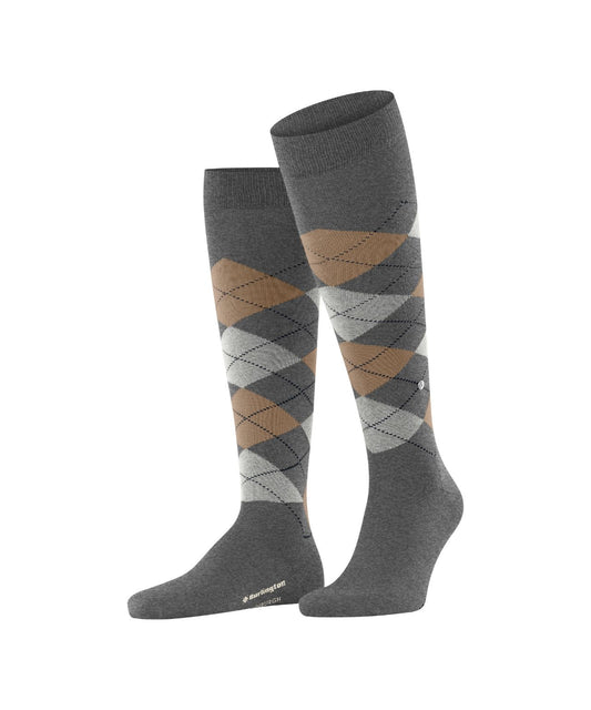 Edinburgh Heren knielang | Grey/Sand diamond check