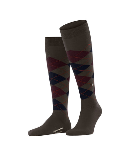 Edinburgh Heren knielang | Brown/Burgundy/Navy diamond check
