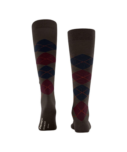 Edinburgh Heren knielang | Brown/Burgundy/Navy diamond check