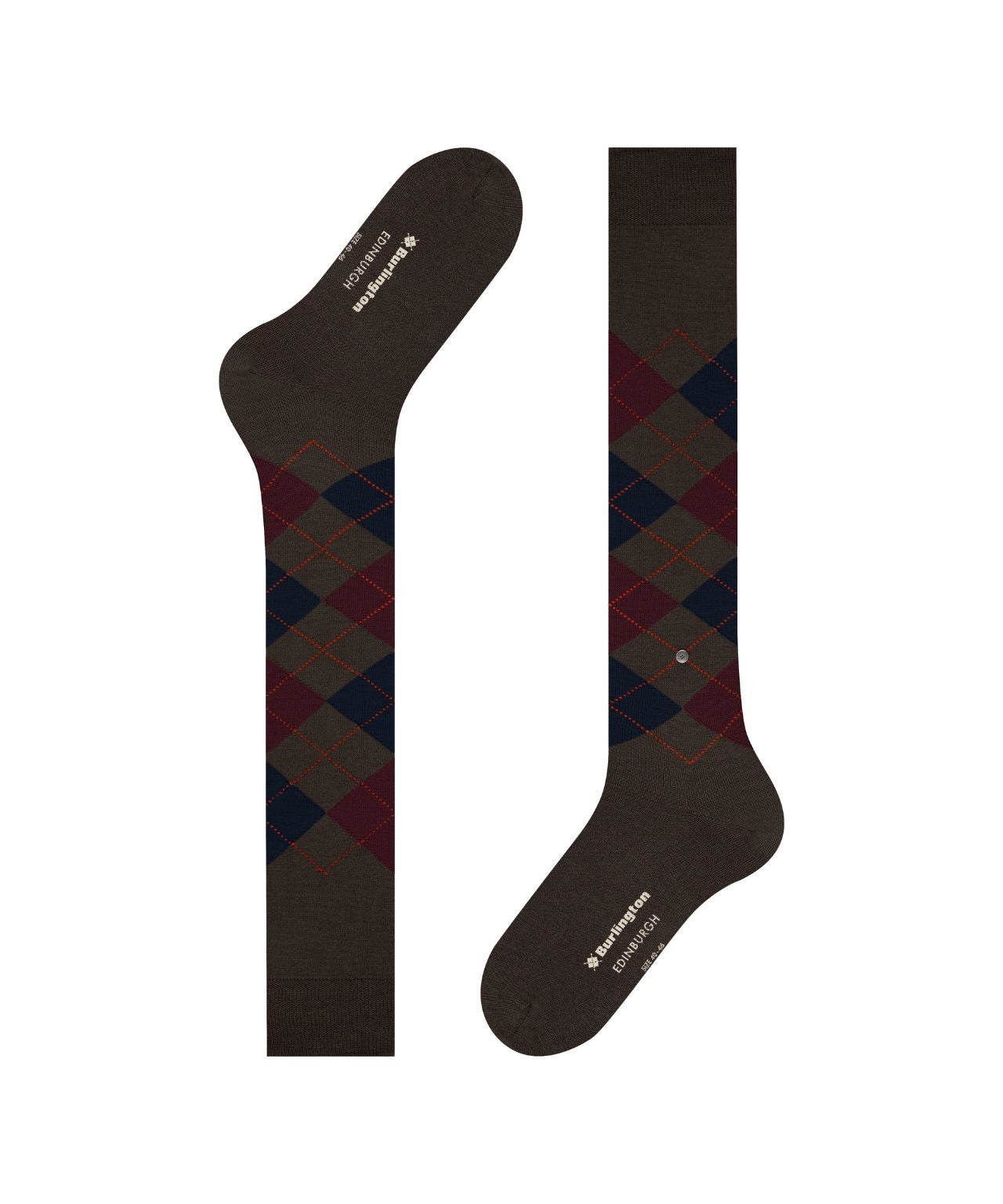 Edinburgh Heren knielang | Brown/Burgundy/Navy diamond check
