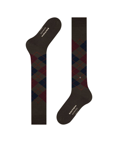 Edinburgh Heren knielang | Brown/Burgundy/Navy diamond check
