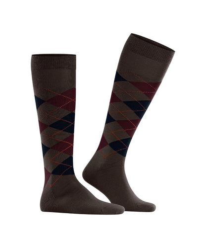 Edinburgh Heren knielang | Brown/Burgundy/Navy diamond check