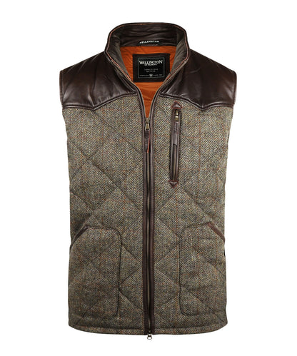 Bodywarmer | Groen/Bruin melange herringbone