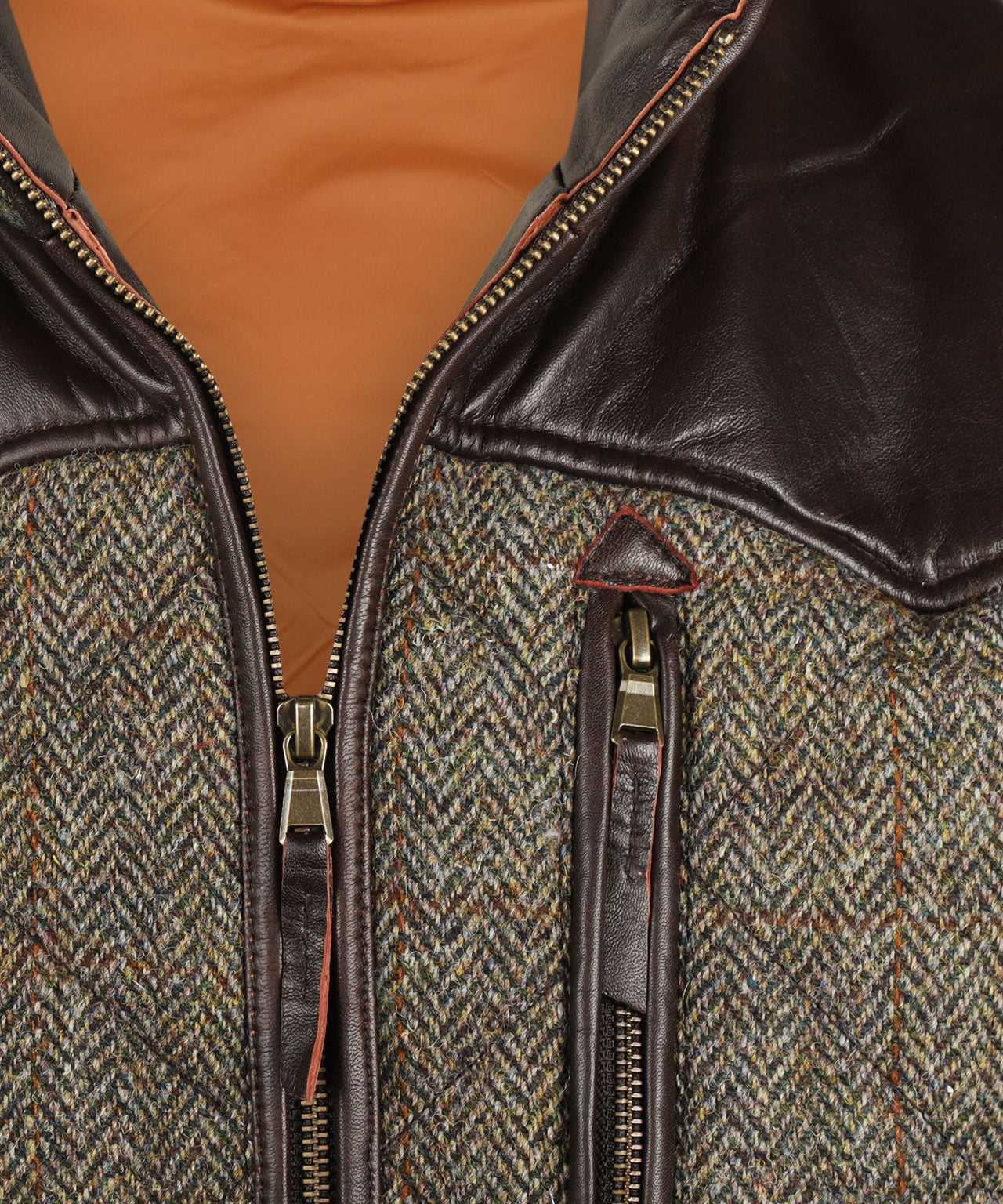 Bodywarmer | Groen/Bruin melange herringbone