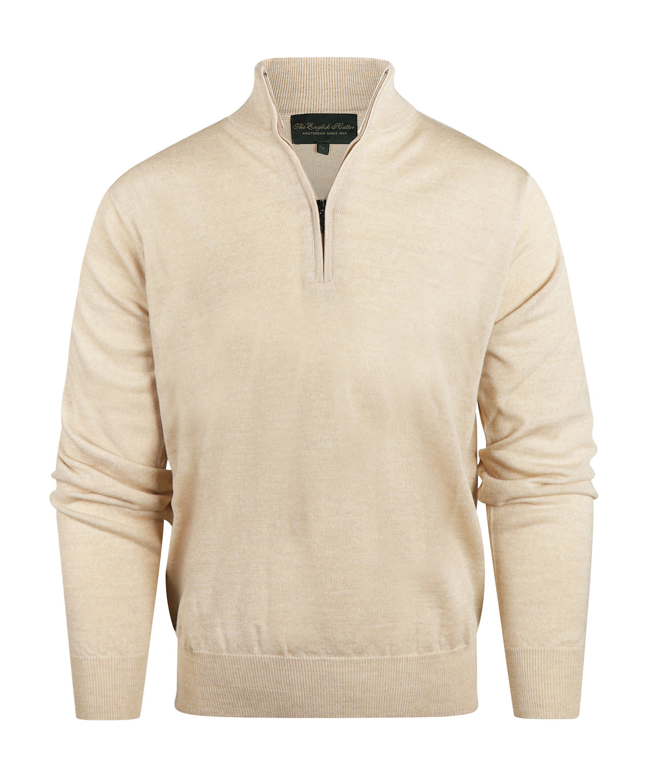 Merino wool zip collar sweater | Beige