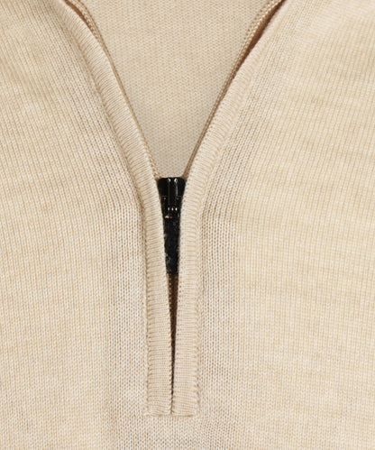Merino wool zip collar sweater | Beige