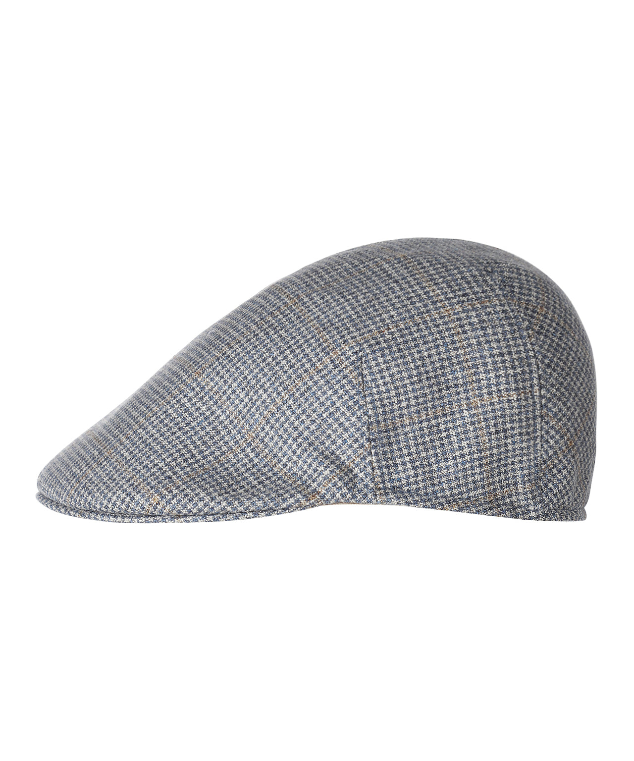Soft Cap Zijde/Wol Mix | Blauw/Wit/Bruin houndstooth