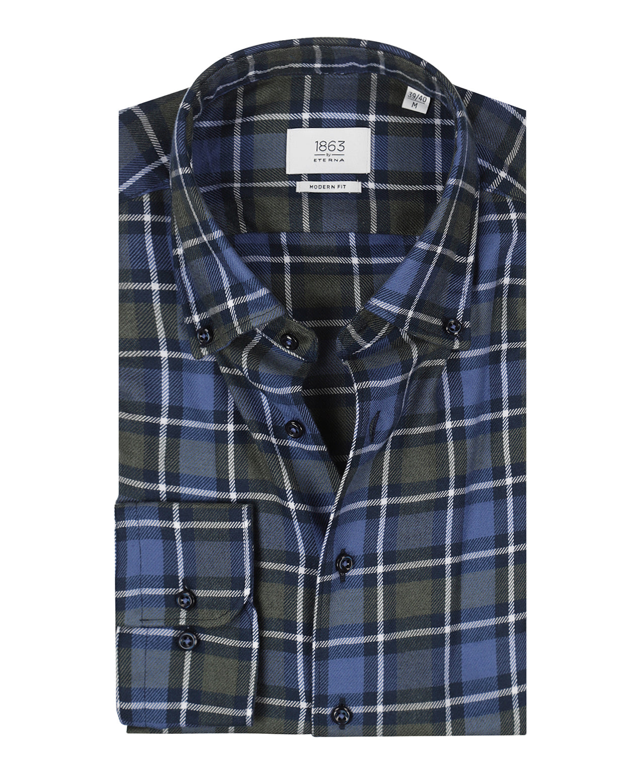Shirt Brushed Cotton | Grote ruit Blauw/Olijf/Wit