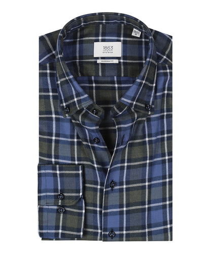 Shirt Brushed Cotton | Grote ruit Blauw/Olijf/Wit
