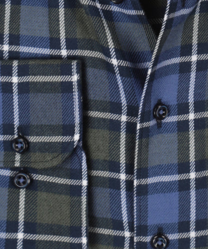 Shirt Brushed Cotton | Grote ruit Blauw/Olijf/Wit