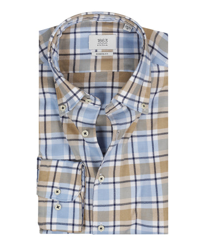Shirt Brushed Cotton | Grote ruit Blauw/Khaki/Wit