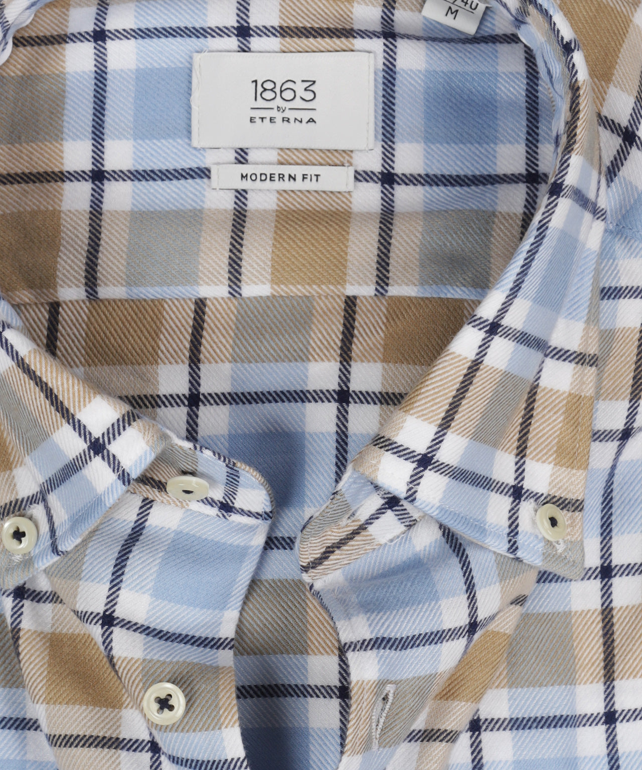 Shirt Brushed Cotton | Grote ruit Blauw/Khaki/Wit