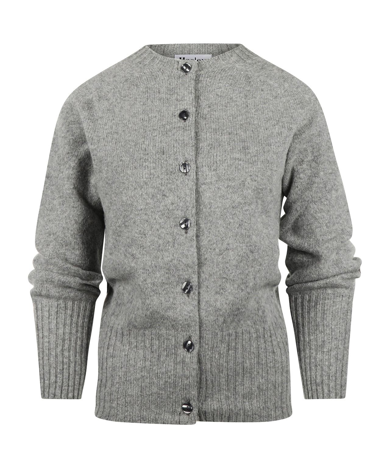 Harley of Scotland Damen-Strickjacke mit Knöpfen, grob gestrickt | Grau