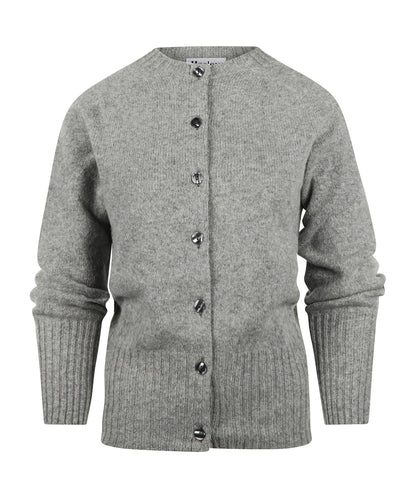Harley of Scotland Damen-Strickjacke mit Knöpfen, grob gestrickt | Grau