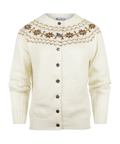 Harley of Scotland Damen-Weste mit Fair-Isle-Knopfleiste | Weiß