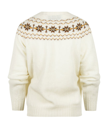 Harley of Scotland Damen-Weste mit Fair-Isle-Knopfleiste | Weiß