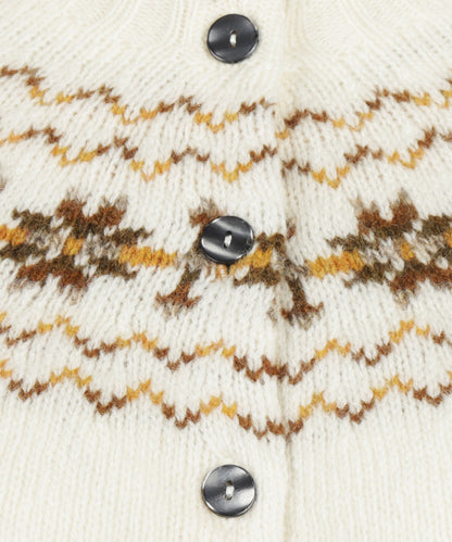 Harley of Scotland Damen-Weste mit Fair-Isle-Knopfleiste | Weiß