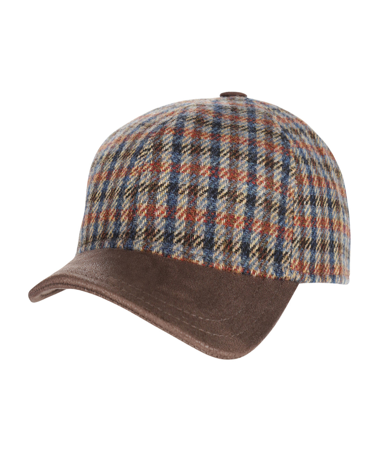 Baseballcap 100% Wolle | Dunkelbraun Kariert Melange