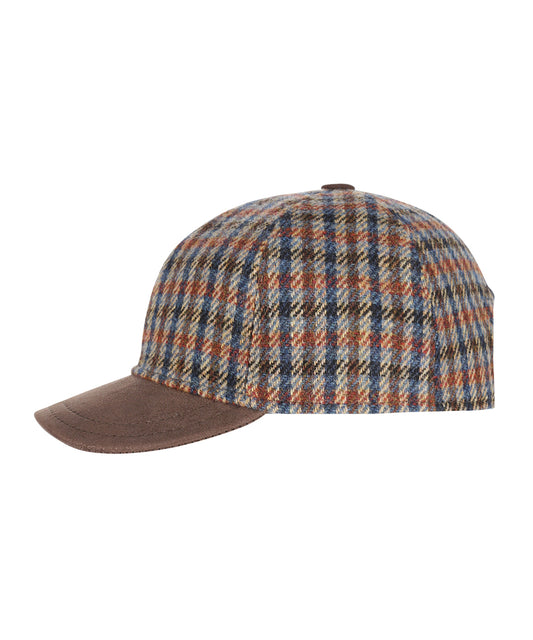 Baseballcap 100% Wolle | Dunkelbraun Kariert Melange