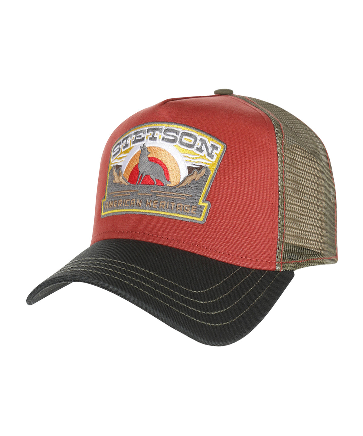 Trucker Cap Wolf | Donkergroen Rood Olijf