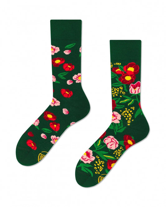 Sokken Katoenmix | Flower Power Green