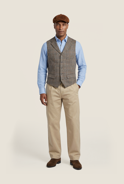 Gilet | Groen/Bruin melange ruit