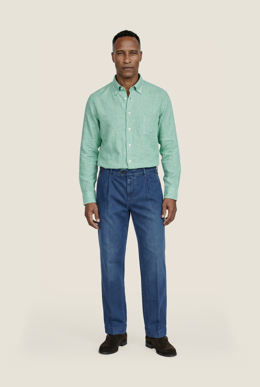 Shirt linen long sleeves | Green