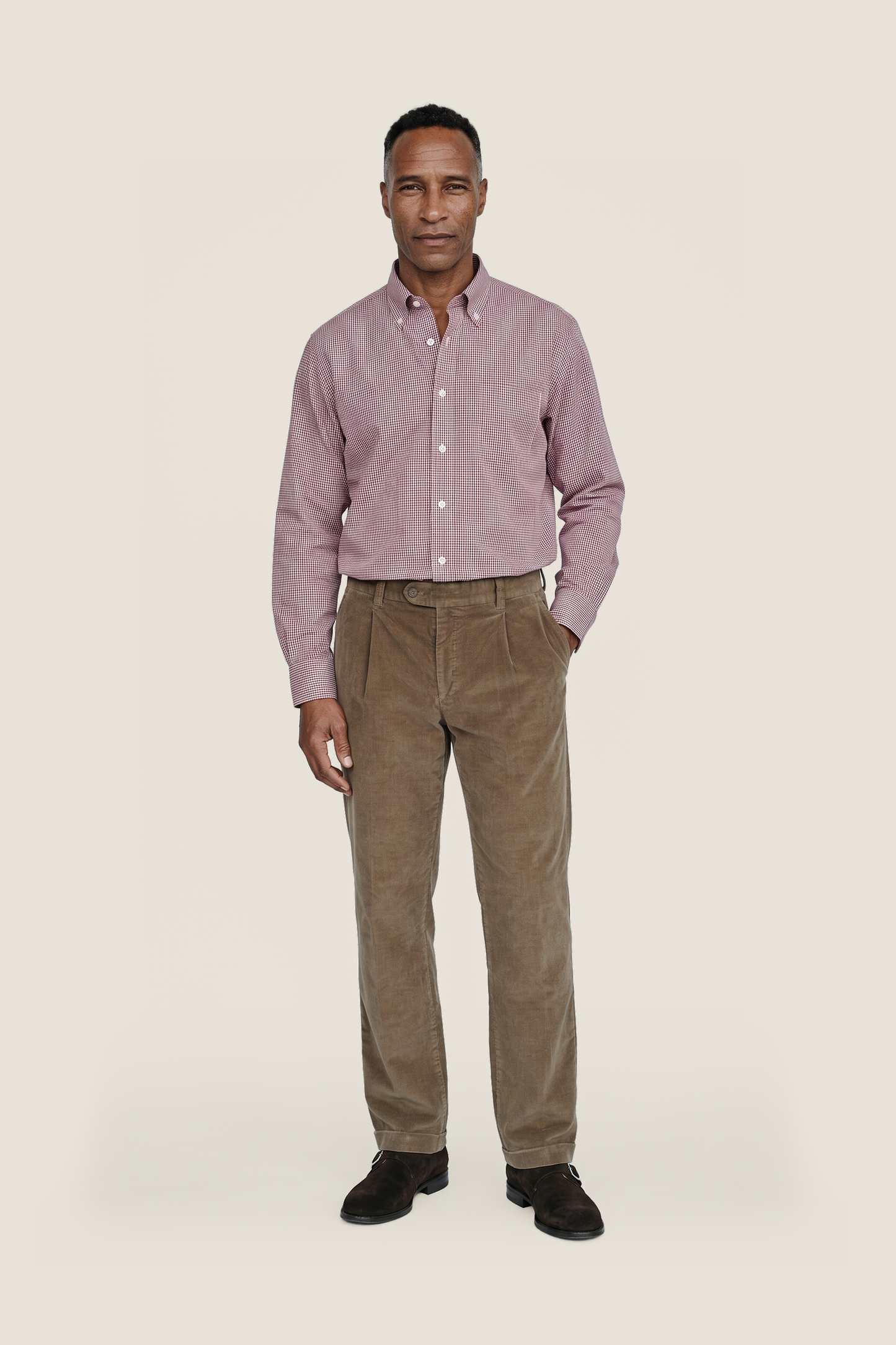 Shirt Button Down | Donker Rood Ruit Fijn