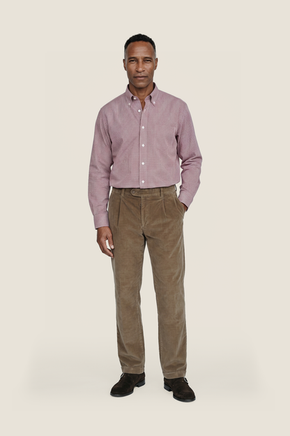 Shirt Button Down | Donker Rood Ruit Fijn