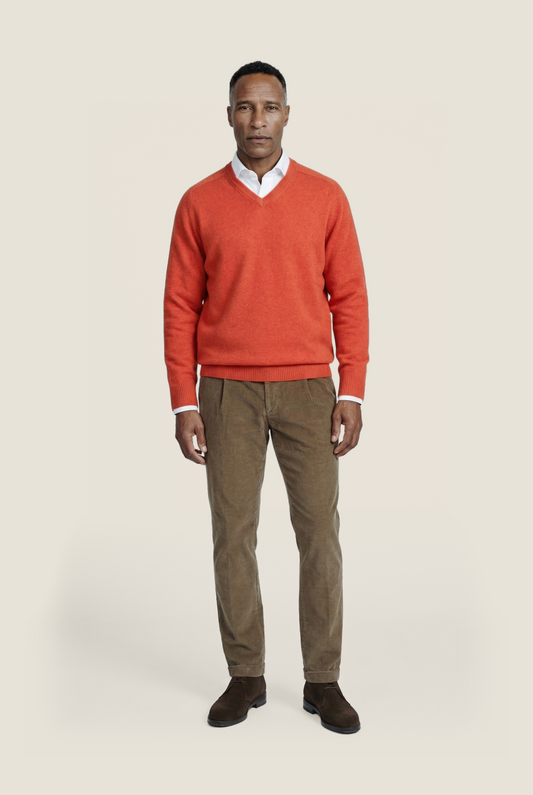 Klassischer Lammwollpullover mit V-Ausschnitt | Rot